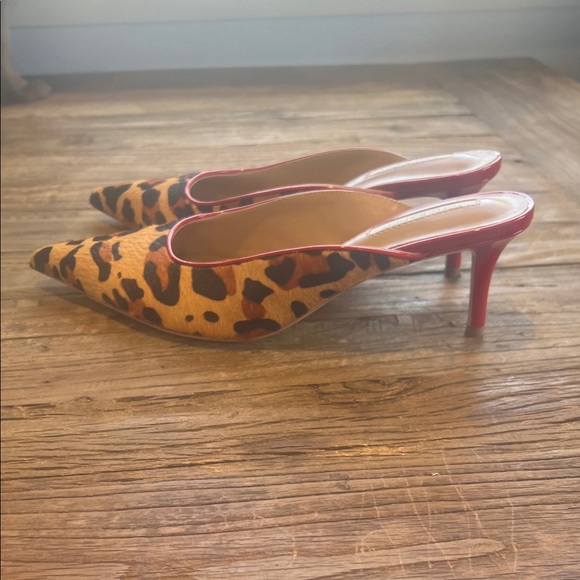 Tony Bianco Leopard Pointed Mule in Tan and Black with Red Trim - Picture 5 of 9